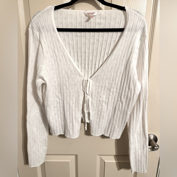 No Boundaries Sweaters - No Boundaries Double Tie Front Cardigan Sweater, White, Juniors Size XXXL (21)